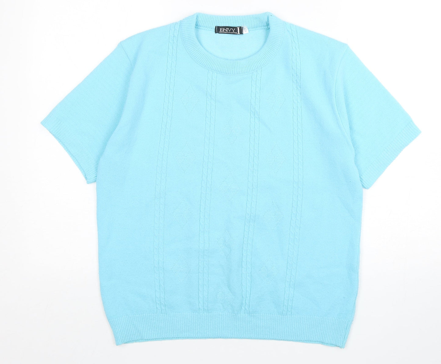 Envy Womens Blue Round Neck  Acrylic Pullover Jumper Size M