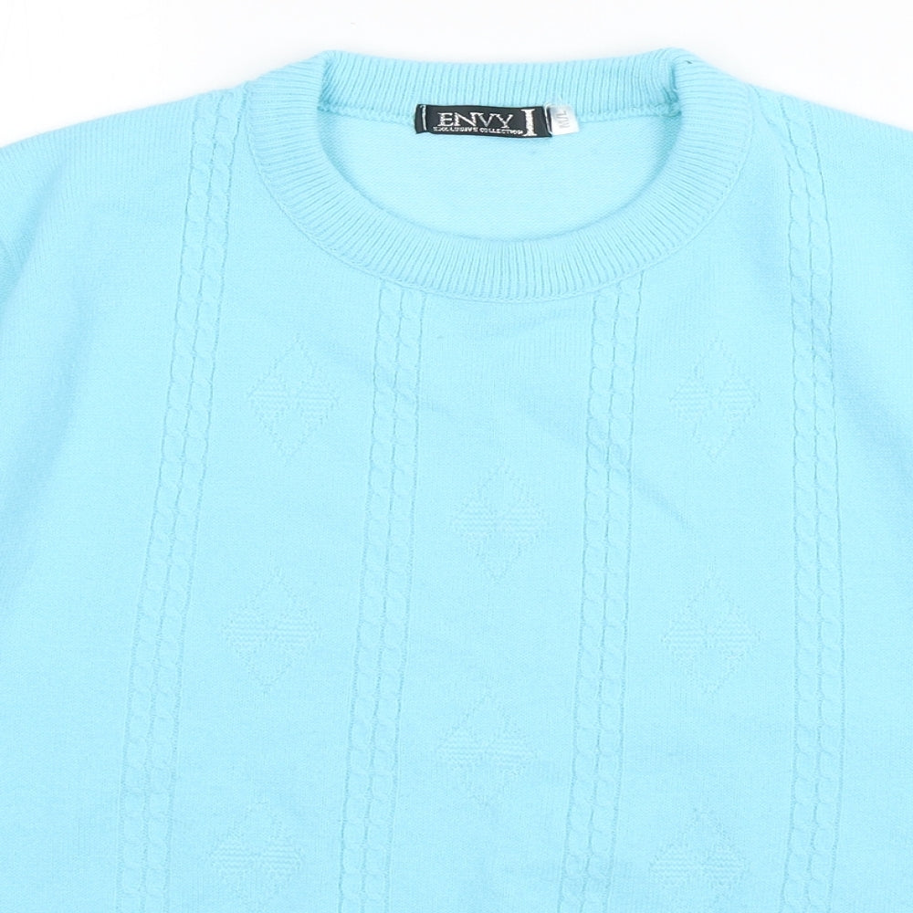 Envy Womens Blue Round Neck  Acrylic Pullover Jumper Size M