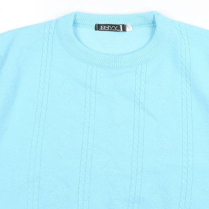Envy Womens Blue Round Neck  Acrylic Pullover Jumper Size M