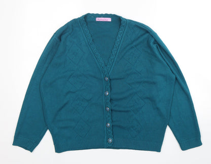 Amalina Womens Green V-Neck  Acrylic Cardigan Jumper Size 12