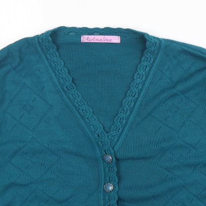 Amalina Womens Green V-Neck  Acrylic Cardigan Jumper Size 12