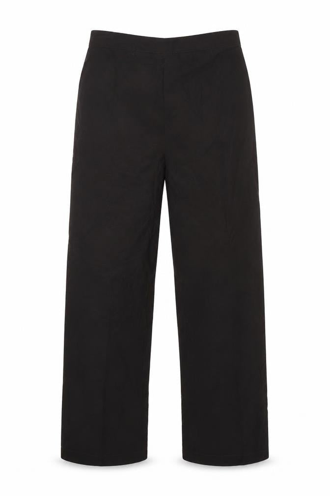 Front view of Preworn women’s black polyester trousers, size UK 16, 29-inch leg regular