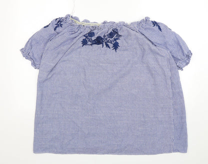 Blue Vanilla Womens Blue Striped Polyester Basic Blouse Size M Boat Neck