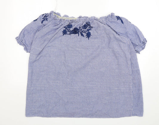 Blue Vanilla Womens Blue Striped Polyester Basic Blouse Size M Boat Neck