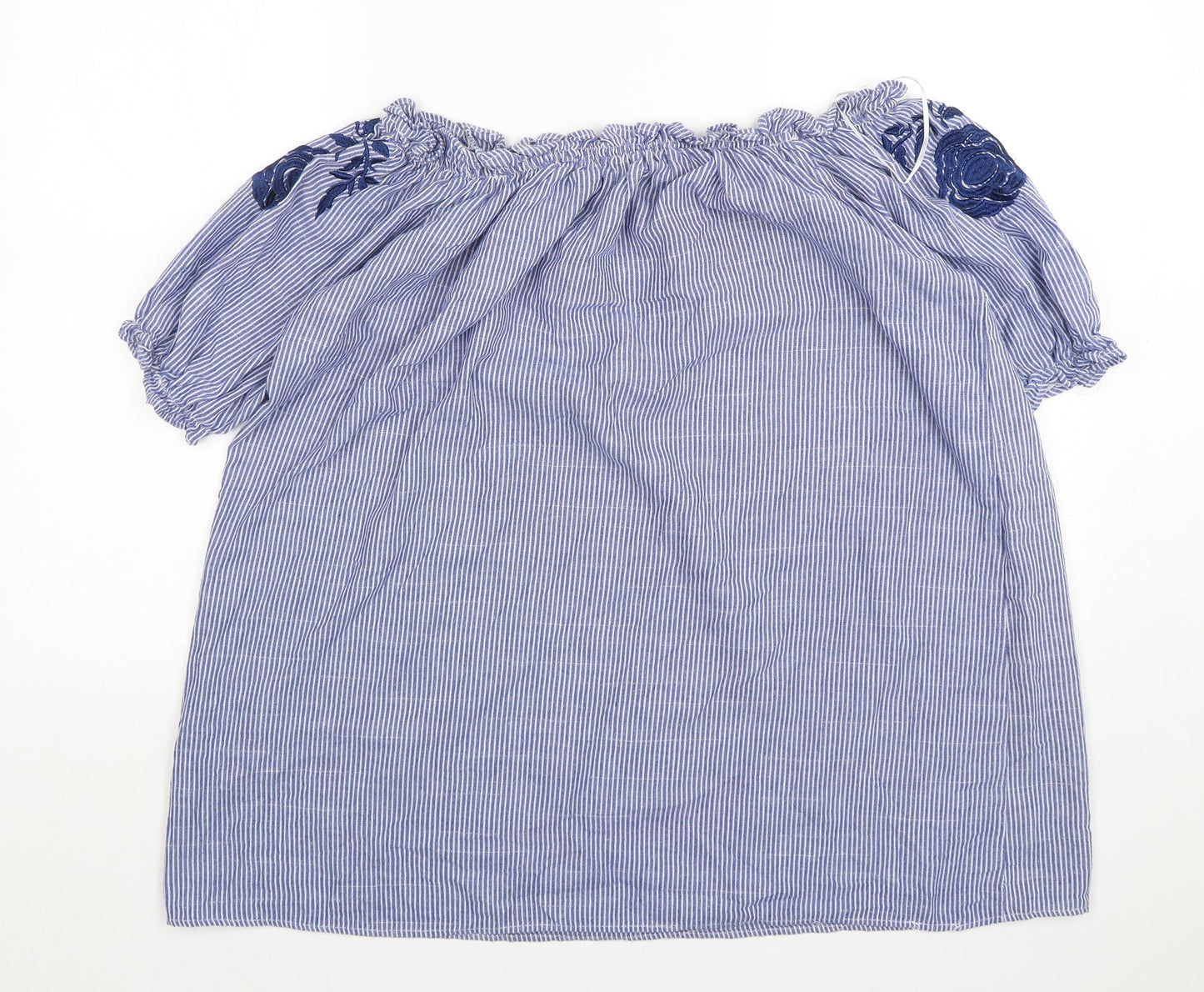 Blue Vanilla Womens Blue Striped Polyester Basic Blouse Size M Boat Neck