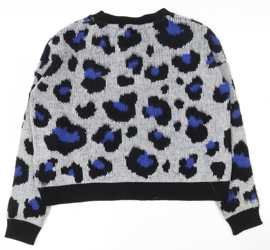 Primark Womens Multicoloured Round Neck Animal Print Acrylic Pullover Jumper Size 4
