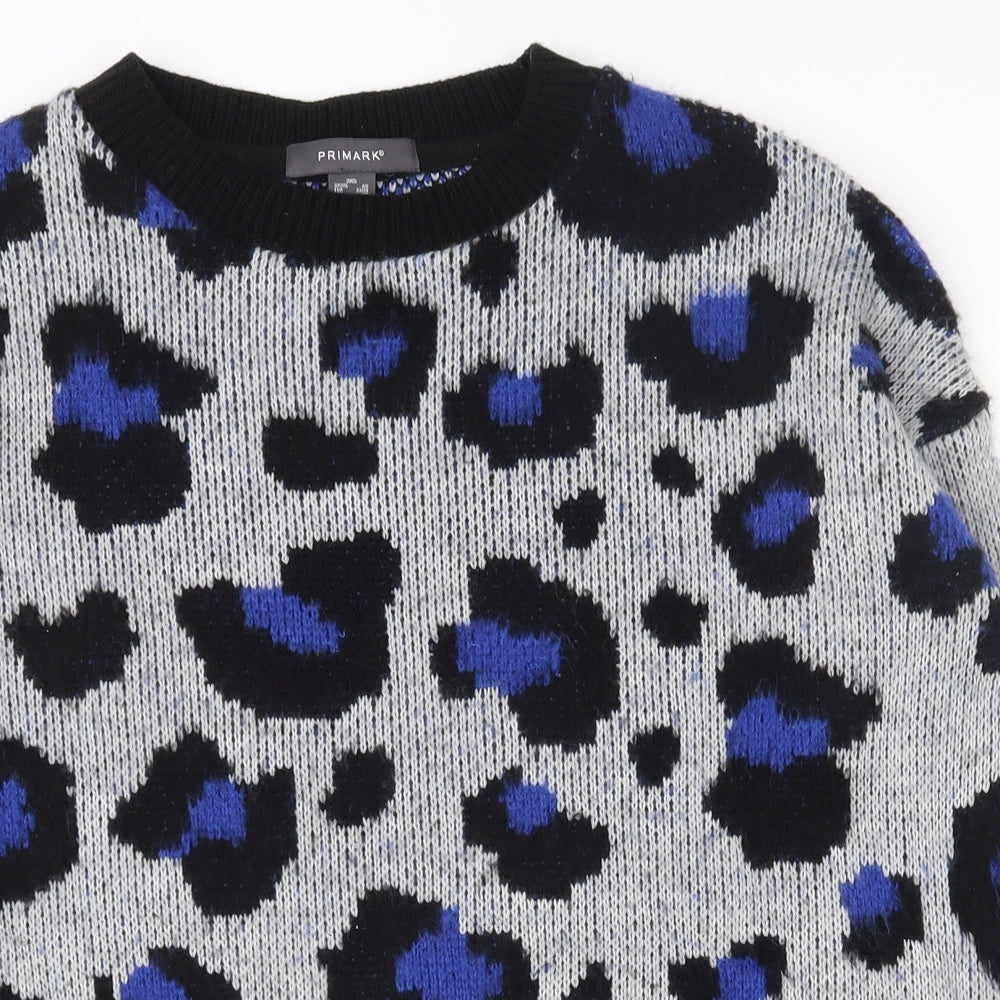 Primark Womens Multicoloured Round Neck Animal Print Acrylic Pullover Jumper Size 4
