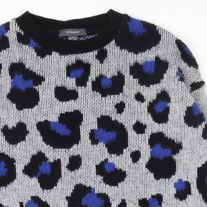 Primark Womens Multicoloured Round Neck Animal Print Acrylic Pullover Jumper Size 4