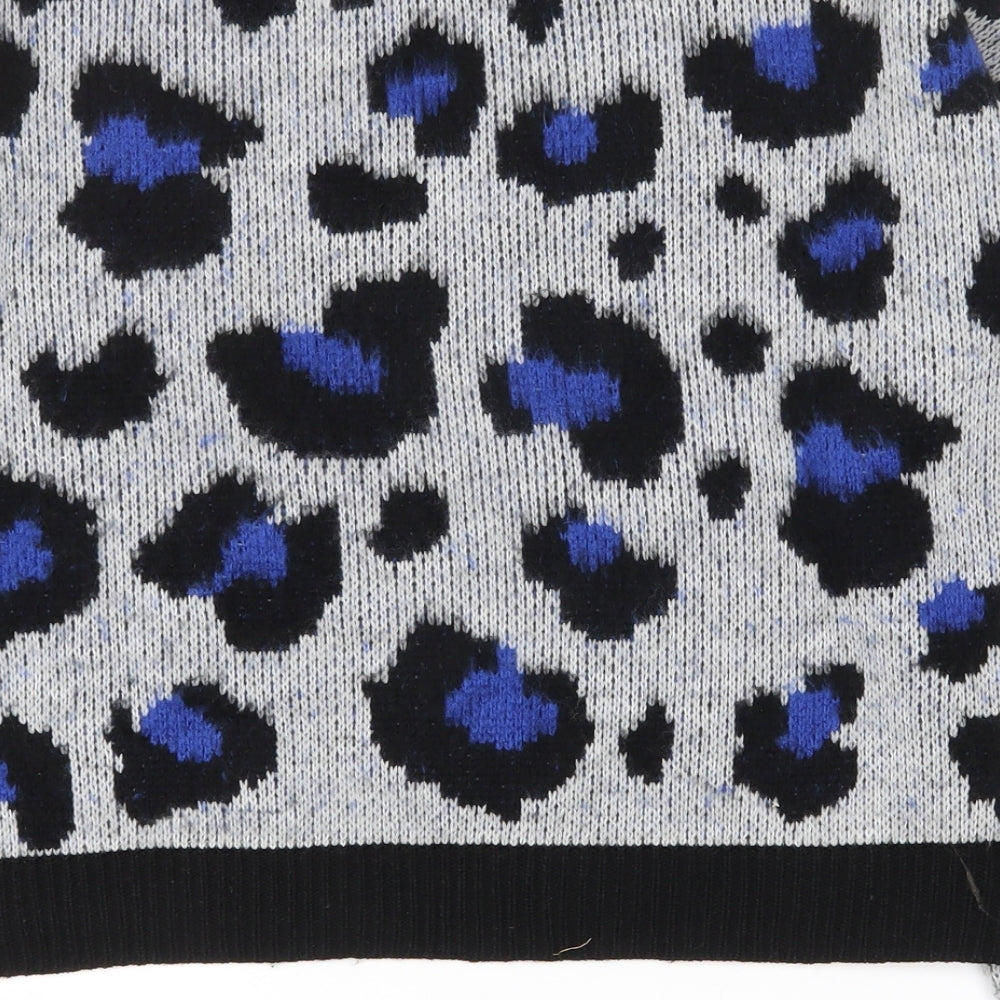 Primark Womens Multicoloured Round Neck Animal Print Acrylic Pullover Jumper Size 4