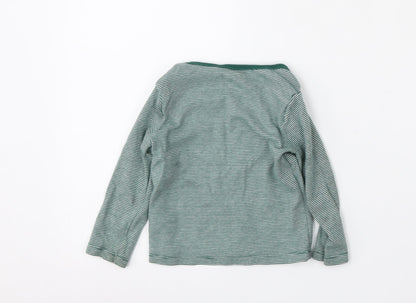 F&F Boys Green Striped Ramie Basic T-Shirt Size 12-18 Months Round Neck Button