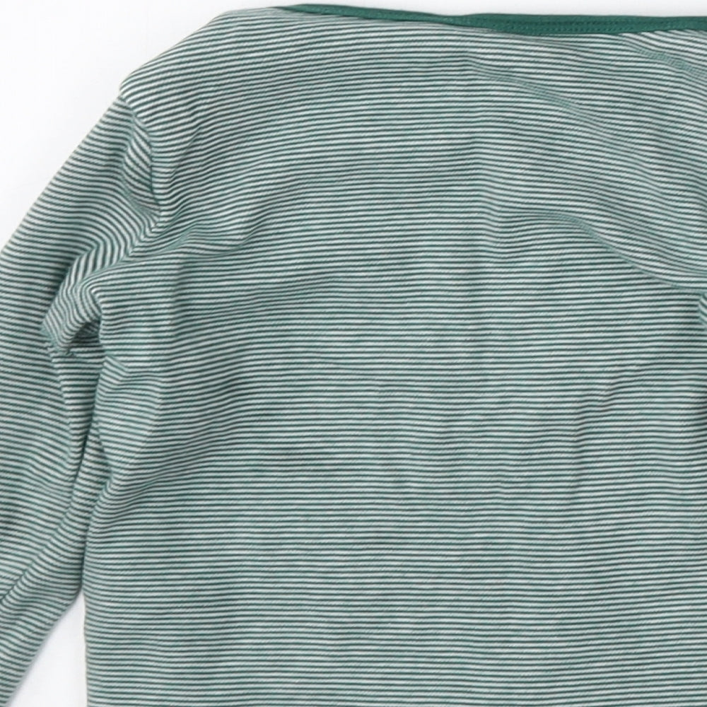 F&F Boys Green Striped Ramie Basic T-Shirt Size 12-18 Months Round Neck Button