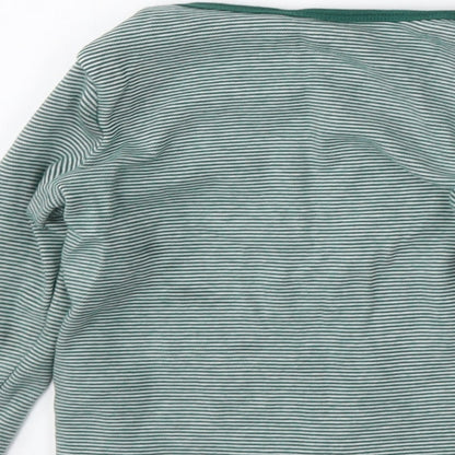 F&F Boys Green Striped Ramie Basic T-Shirt Size 12-18 Months Round Neck Button