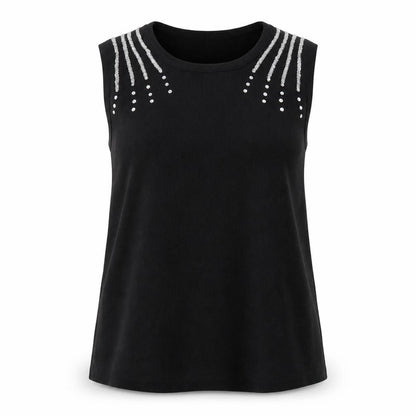 Front view of Anonymous women’s black round neck cotton vest jumper, size XL