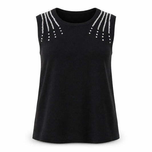 Front view of Anonymous women’s black round neck cotton vest jumper, size XL