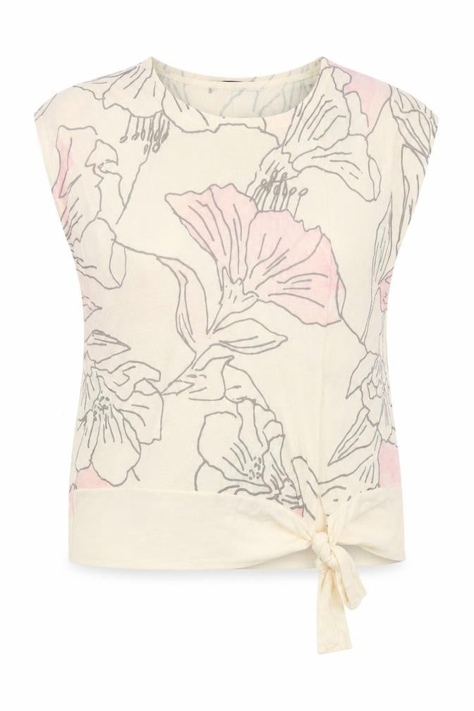 Front view of Marks & Spencer women’s multicoloured round neck floral acrylic vest jumper, size UK 16