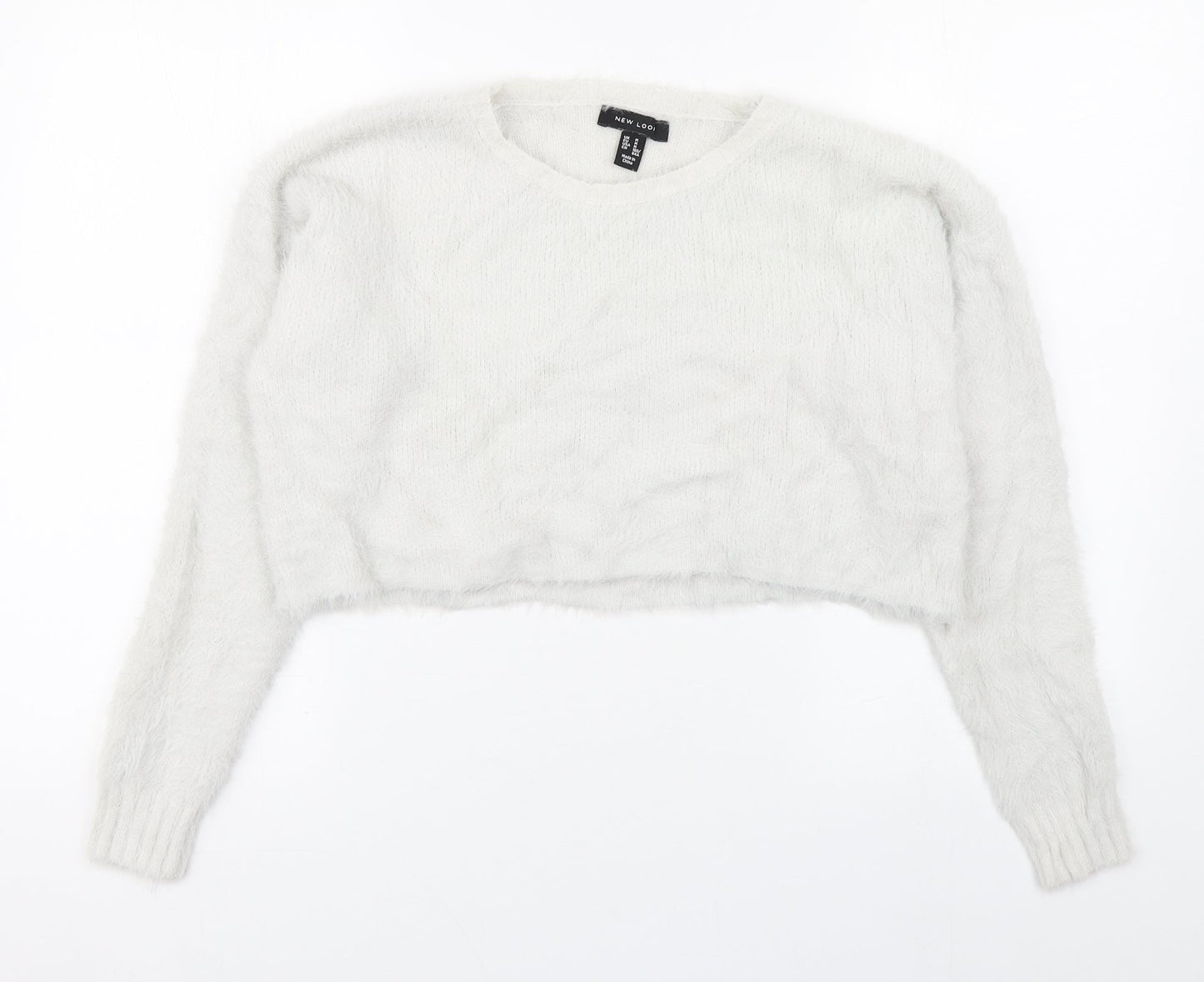 New Look Womens White Round Neck  Nylon Pullover Jumper Size M