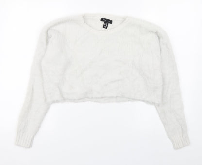 New Look Womens White Round Neck  Nylon Pullover Jumper Size M
