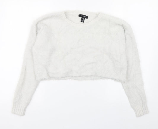 New Look Womens White Round Neck  Nylon Pullover Jumper Size M