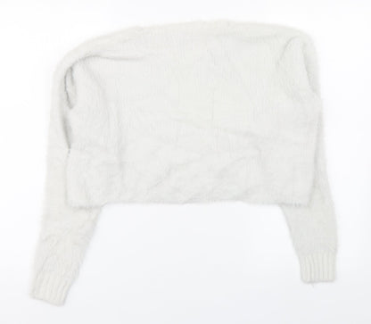 New Look Womens White Round Neck  Nylon Pullover Jumper Size M