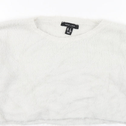New Look Womens White Round Neck  Nylon Pullover Jumper Size M