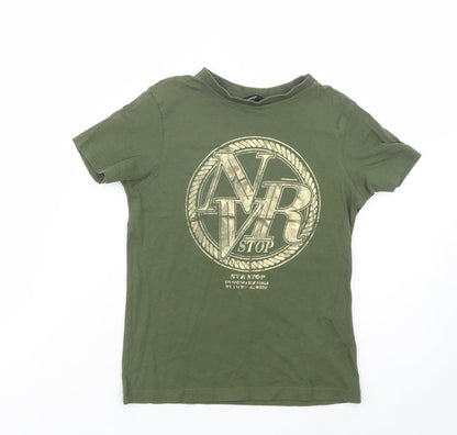 George Girls Green  Cotton Pullover T-Shirt Size 7-8 Years Crew Neck Pullover - Never Stop