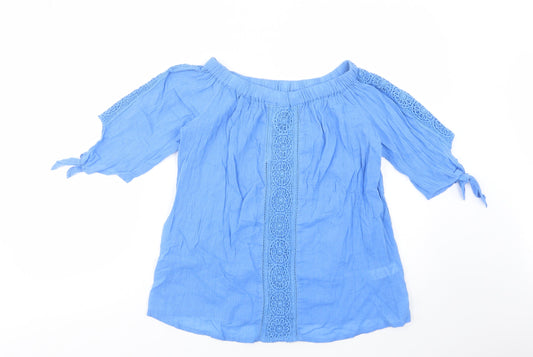 George Womens Blue  Cotton Basic Blouse Size 10 Off the Shoulder