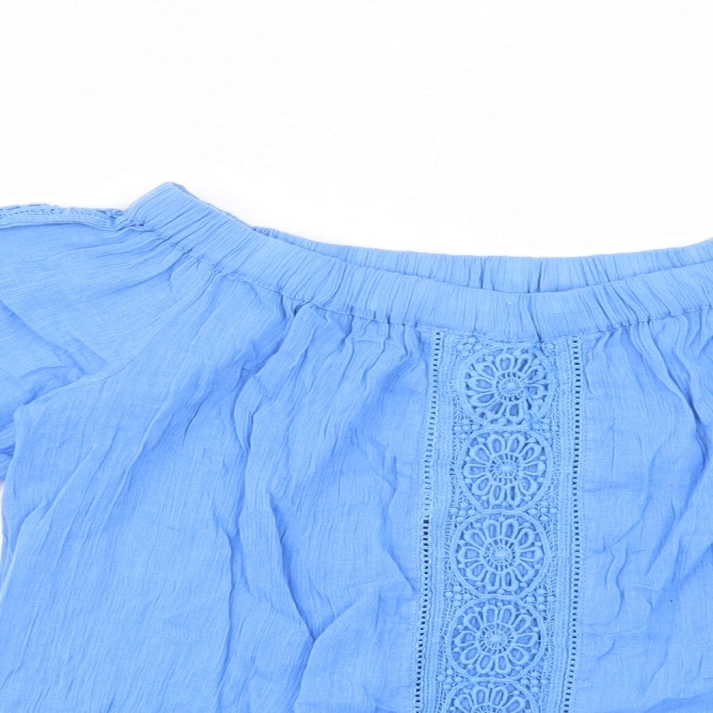 George Womens Blue  Cotton Basic Blouse Size 10 Off the Shoulder