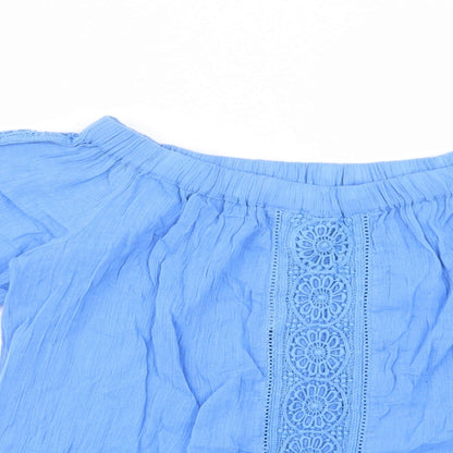 George Womens Blue  Cotton Basic Blouse Size 10 Off the Shoulder