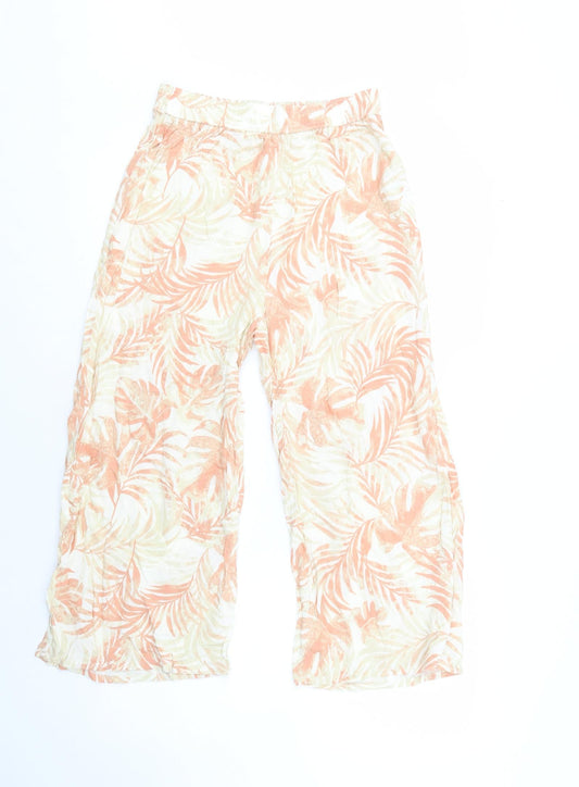 Primark Womens Beige Floral Viscose Cropped Trousers Size 8 L24 in Regular