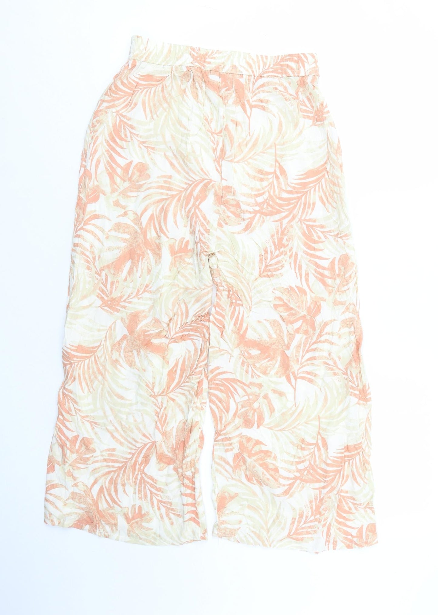 Primark Womens Beige Floral Viscose Cropped Trousers Size 8 L24 in Regular