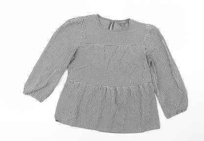 Primark Womens Grey Check Viscose Basic Blouse Size 8 Crew Neck