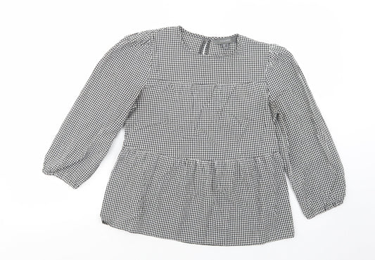 Primark Womens Grey Check Viscose Basic Blouse Size 8 Crew Neck