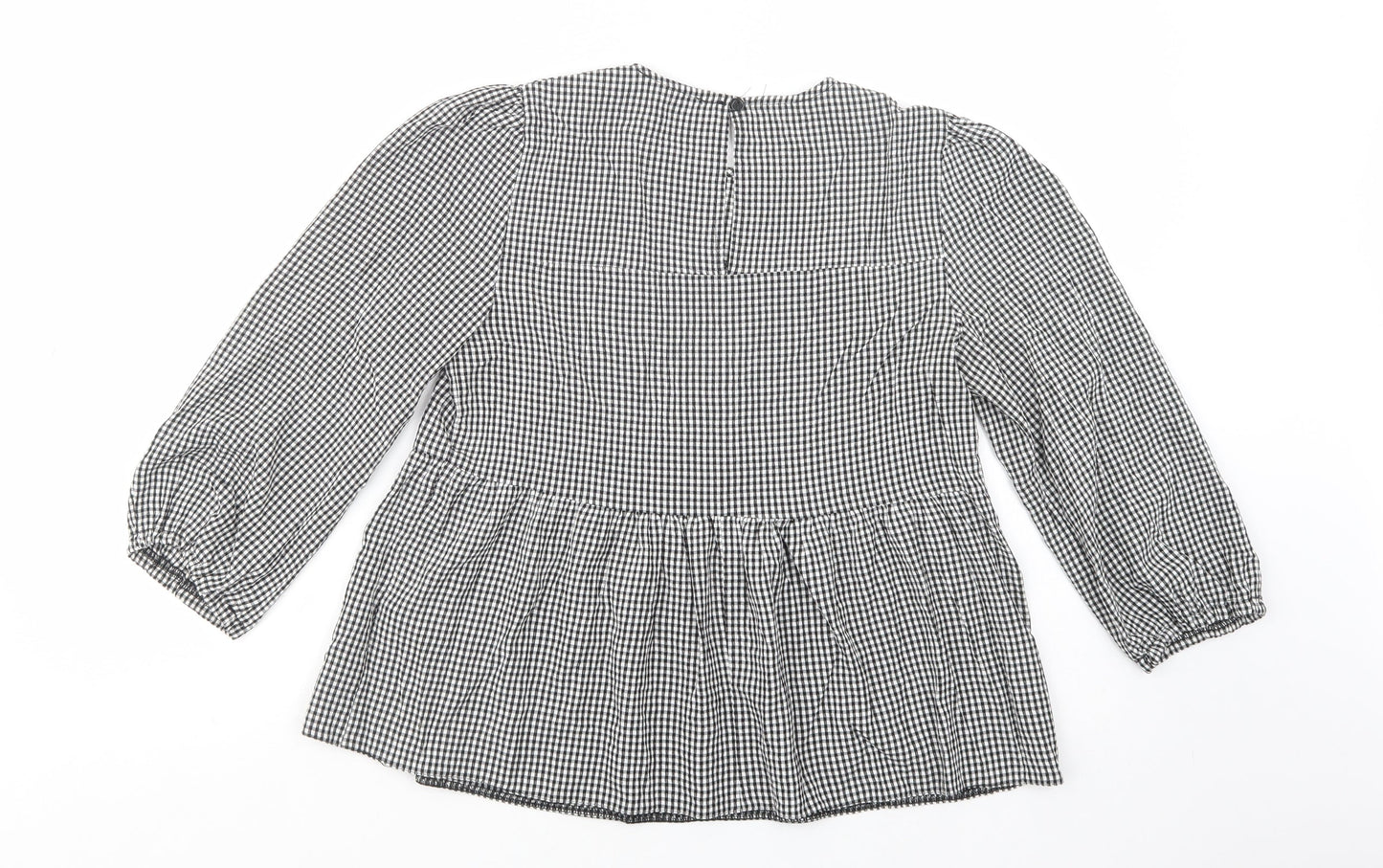 Primark Womens Grey Check Viscose Basic Blouse Size 8 Crew Neck