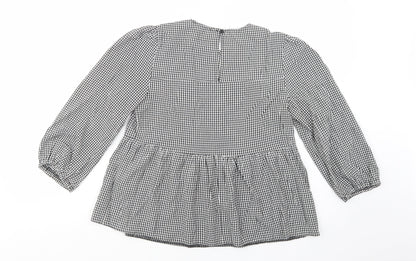 Primark Womens Grey Check Viscose Basic Blouse Size 8 Crew Neck