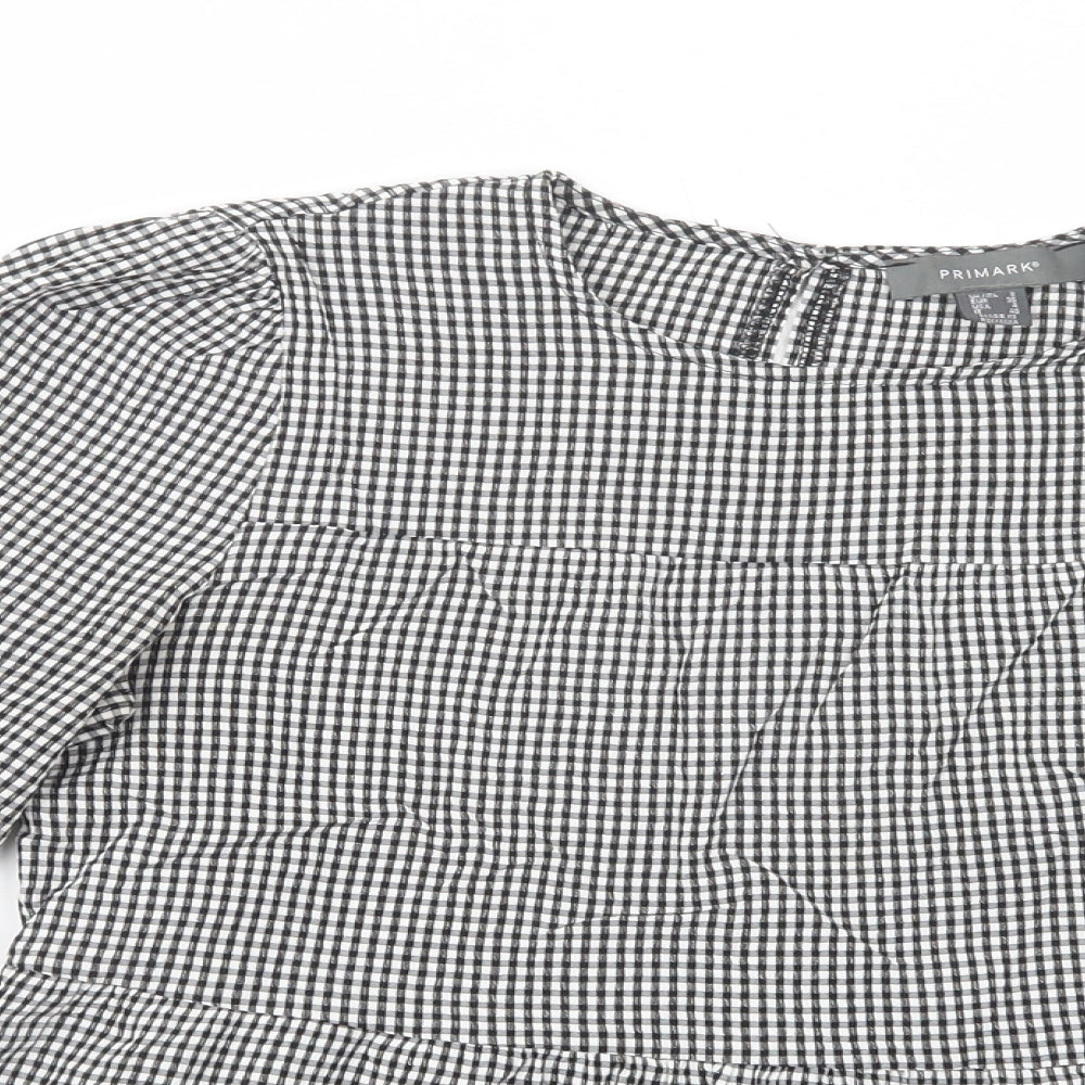 Primark Womens Grey Check Viscose Basic Blouse Size 8 Crew Neck