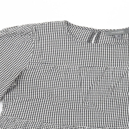 Primark Womens Grey Check Viscose Basic Blouse Size 8 Crew Neck