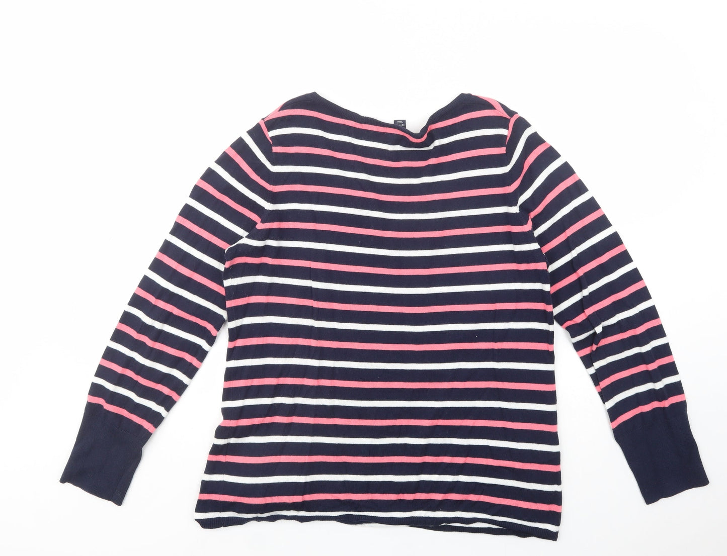 Gap Womens Blue V-Neck Striped Cotton Pullover Jumper Size M
