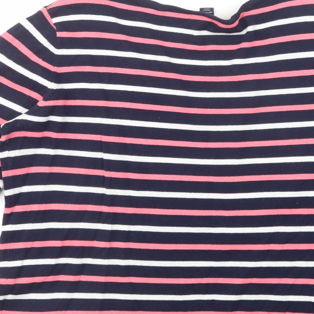 Gap Womens Blue V-Neck Striped Cotton Pullover Jumper Size M