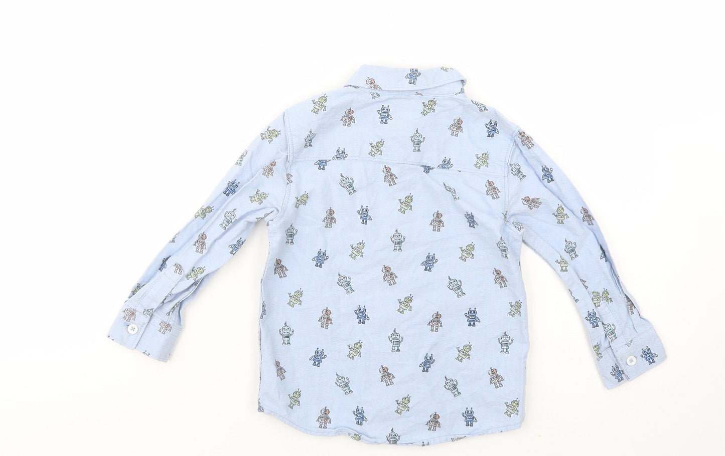 F&F Boys Blue Geometric Cotton Basic Button-Up Size 3-4 Years Collared Button - Robot Print
