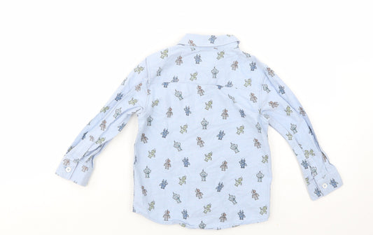 F&F Boys Blue Geometric Cotton Basic Button-Up Size 3-4 Years Collared Button - Robot Print