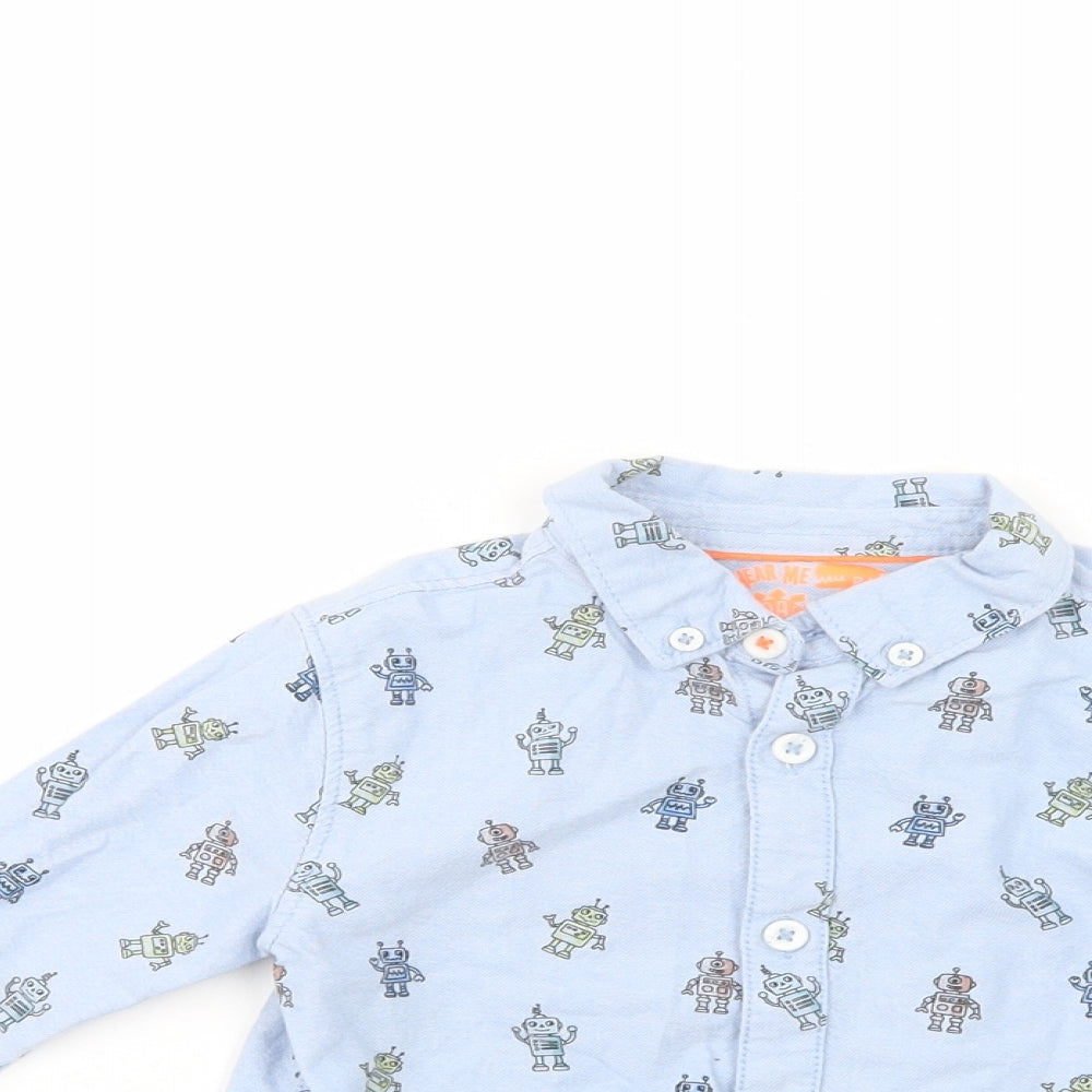 F&F Boys Blue Geometric Cotton Basic Button-Up Size 3-4 Years Collared Button - Robot Print