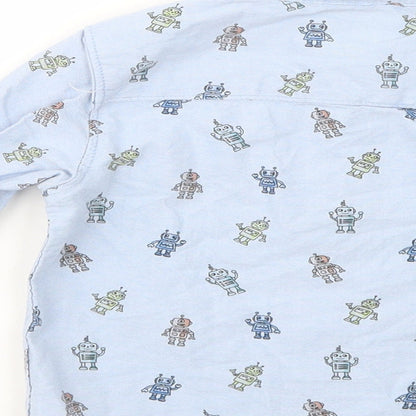 F&F Boys Blue Geometric Cotton Basic Button-Up Size 3-4 Years Collared Button - Robot Print