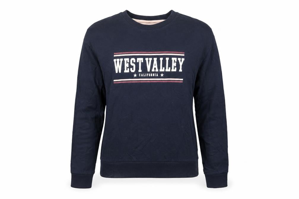 Front view of H&M women’s blue cotton pullover sweatshirt, size XS, pullover