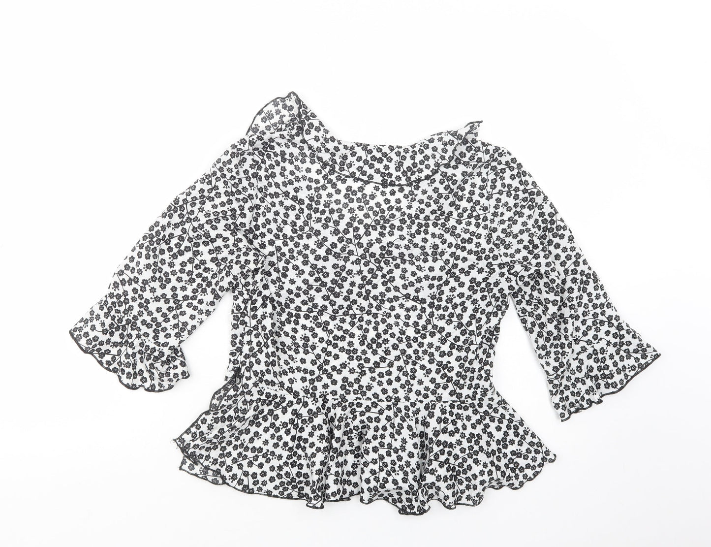 Love & Other Things Womens White Floral Polyester Basic Blouse Size XS Scoop Neck
