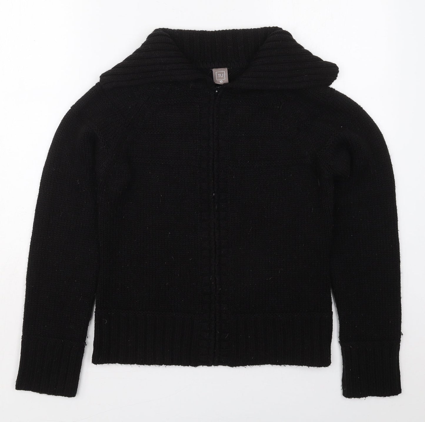 TU Womens Black Collared  Acrylic Full Zip Jumper Size 10