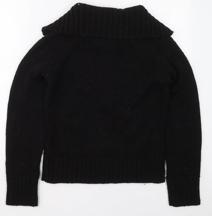TU Womens Black Collared  Acrylic Full Zip Jumper Size 10