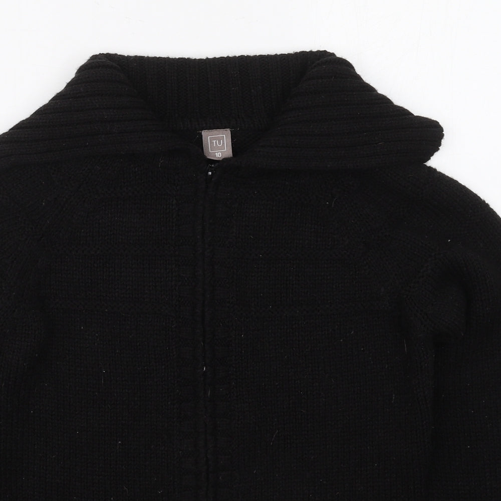 TU Womens Black Collared  Acrylic Full Zip Jumper Size 10