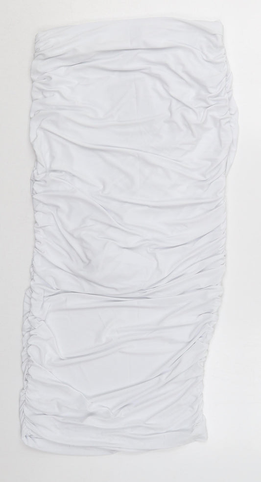 PRETTYLITTLETHING Womens White  Polyester Mini  Size 12  Off the Shoulder Pullover