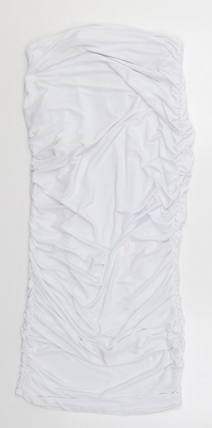 PRETTYLITTLETHING Womens White  Polyester Mini  Size 12  Off the Shoulder Pullover