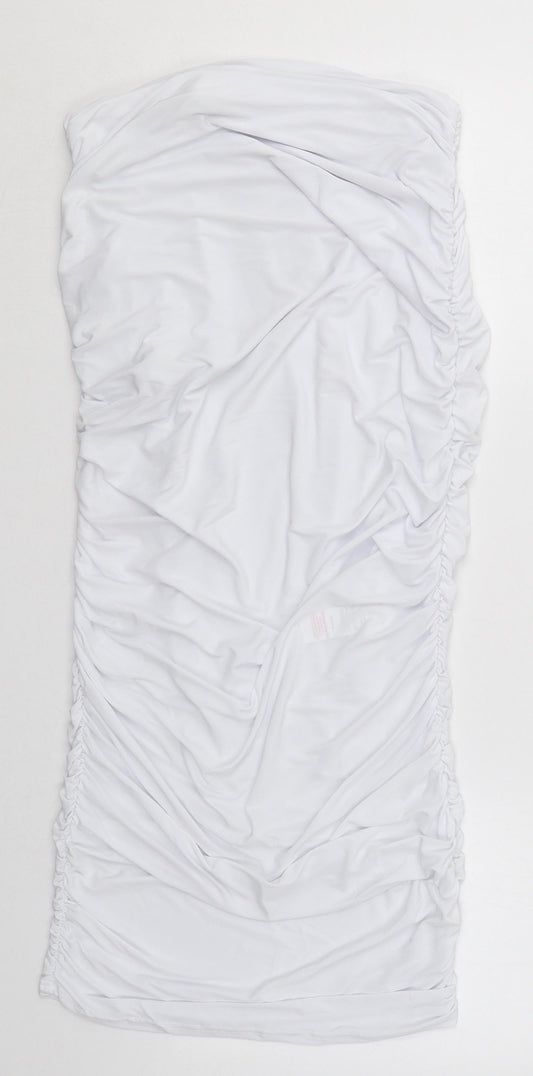 PRETTYLITTLETHING Womens White  Polyester Mini  Size 12  Off the Shoulder Pullover